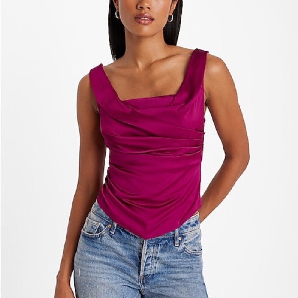 Express Satin Square Neck Draped Corset Tank Womens XL NWT